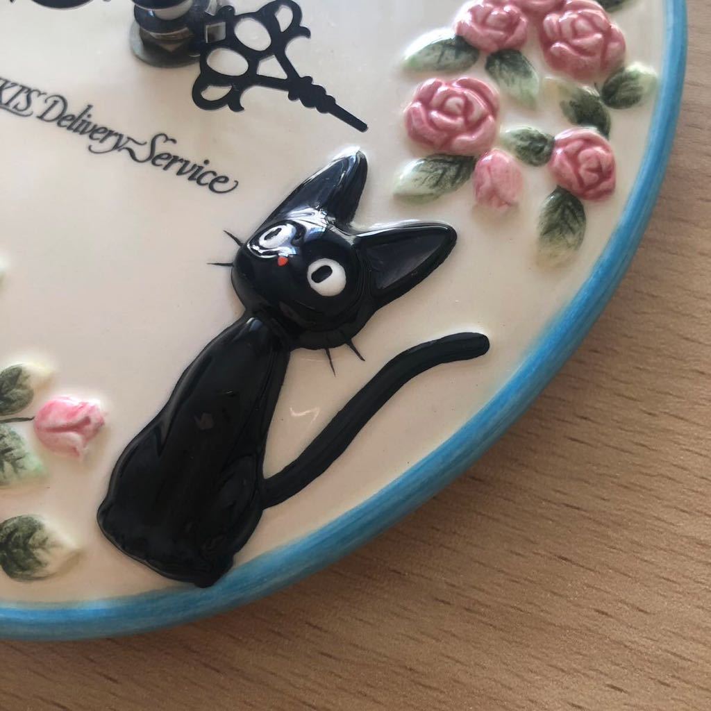 ☆魔女の宅急便☆陶器製 壁掛け時計 ジジ リリィ 仔猫 リボン&薔薇