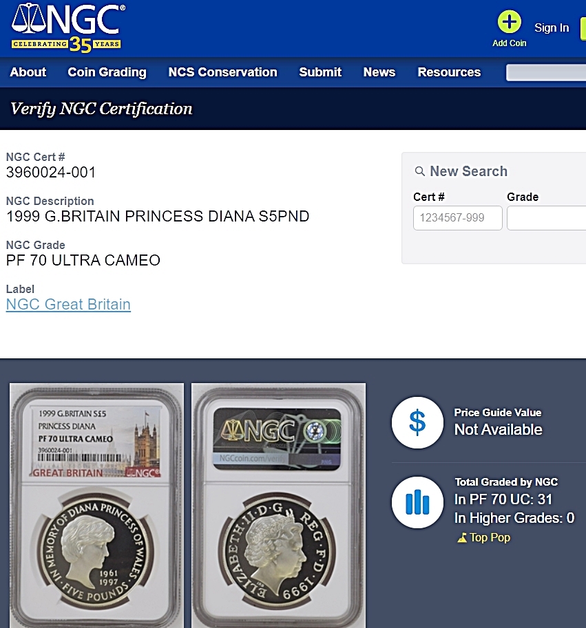 1999 ロイヤルミント プリンセス ダイアナ 追悼コイン プルーフ銀貨 5 