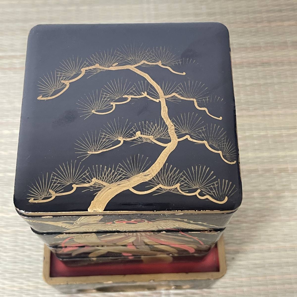江戸時代 雛道具 御重箱 蒔絵 松鳳凰文 黒漆塗 木製品 / 箪笥 道具箱