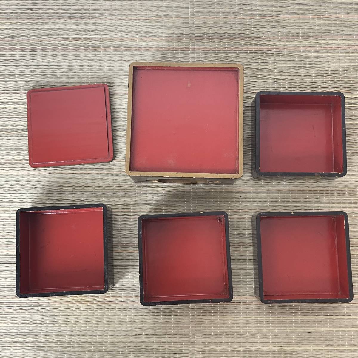 江戸時代 雛道具 御重箱 蒔絵 松鳳凰文 黒漆塗 木製品 / 箪笥 道具箱