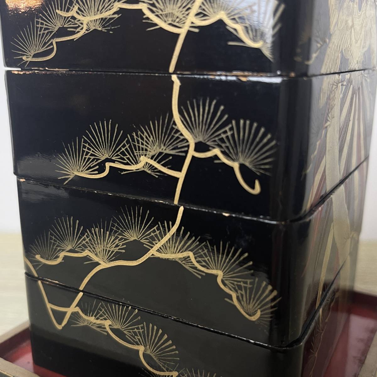江戸時代 雛道具 御重箱 蒔絵 松鳳凰文 黒漆塗 木製品 / 箪笥 道具箱