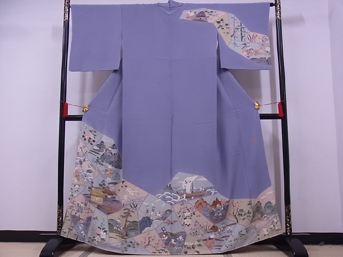 着物屋こころ■希少柄　十日町　加賀草木友禅の第一人者　田村哲彦　訪問着　桃太郎　鬼退治　着丈 161cm 裄 65.5cm　正絹　逸品　未使用　