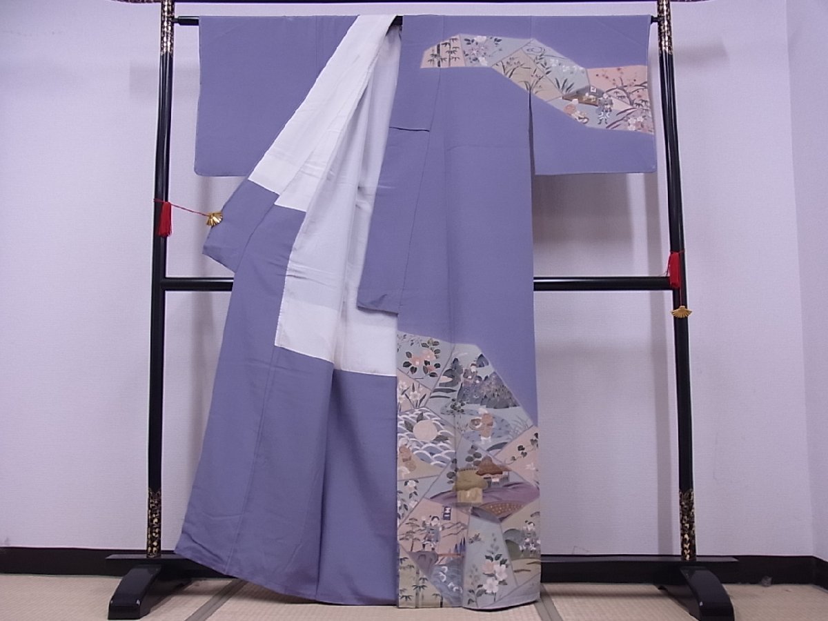 着物屋こころ■希少柄　十日町　加賀草木友禅の第一人者　田村哲彦　訪問着　桃太郎　鬼退治　着丈 161cm 裄 65.5cm　正絹　逸品　未使用　