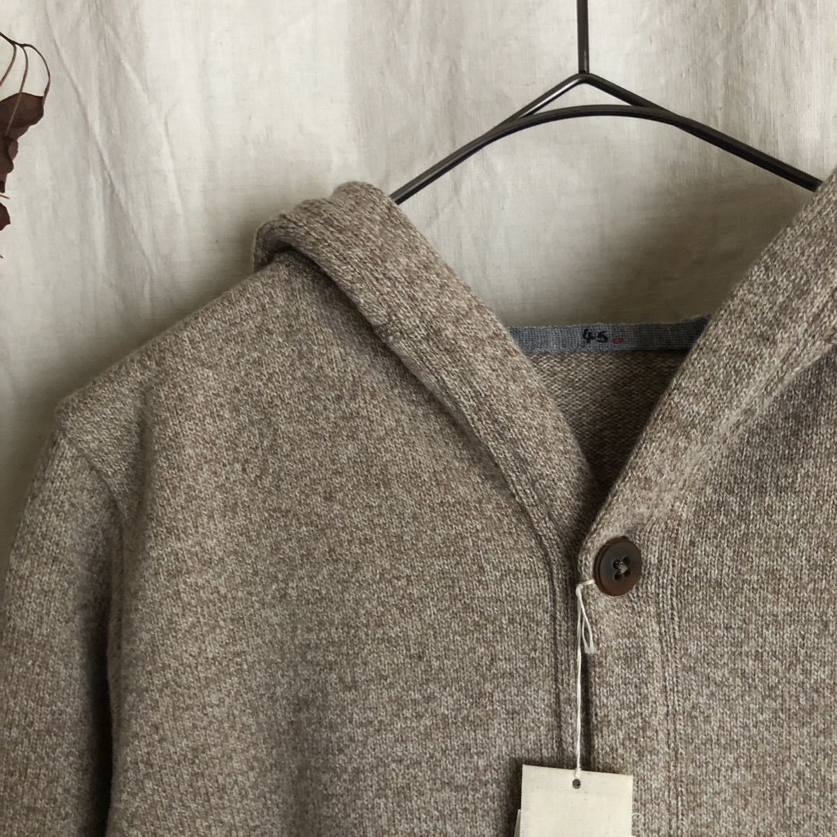 ほぼ未使用 45R 撚り杢ラム 天竺フードカーディガン ベージュ SIZE2