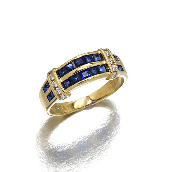 ミキモト MIKIMOTO K18YG サファイア ダイヤ リング S1.32ct D0.13ct
