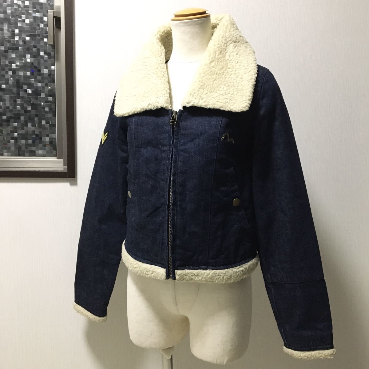 ● Evisu エヴィス 1991 品質保証 カスタムメイド レディース 裏地ボア ボアファー Gジャン デニム コート ブルゾン Sサイズ ヴィンテージ