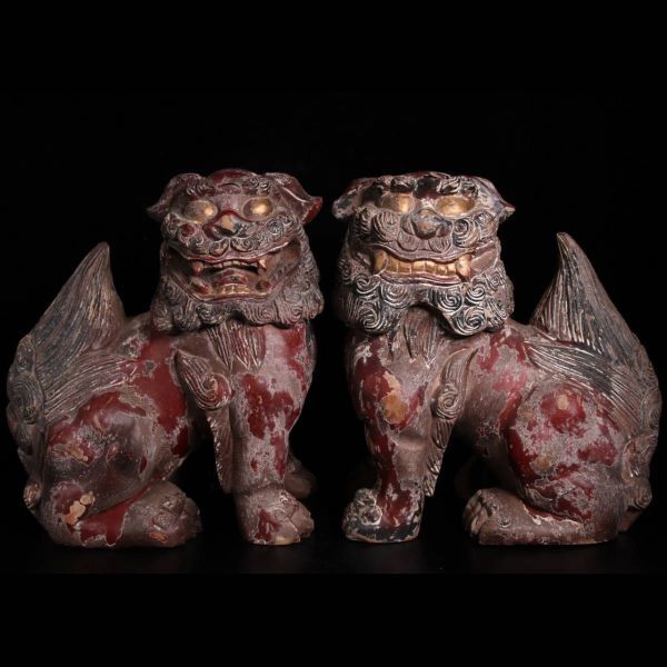 送料無料，お得 錵 中国古玩 木彫 獅子置物 30cm 一対 唐物骨董 K S3 OS/22.9廻/TC/ 120 2(木工、竹工芸)｜売買されたオークション情報、yahooの商品情報をアーカイブ公開 - オークファン 木工、竹工芸