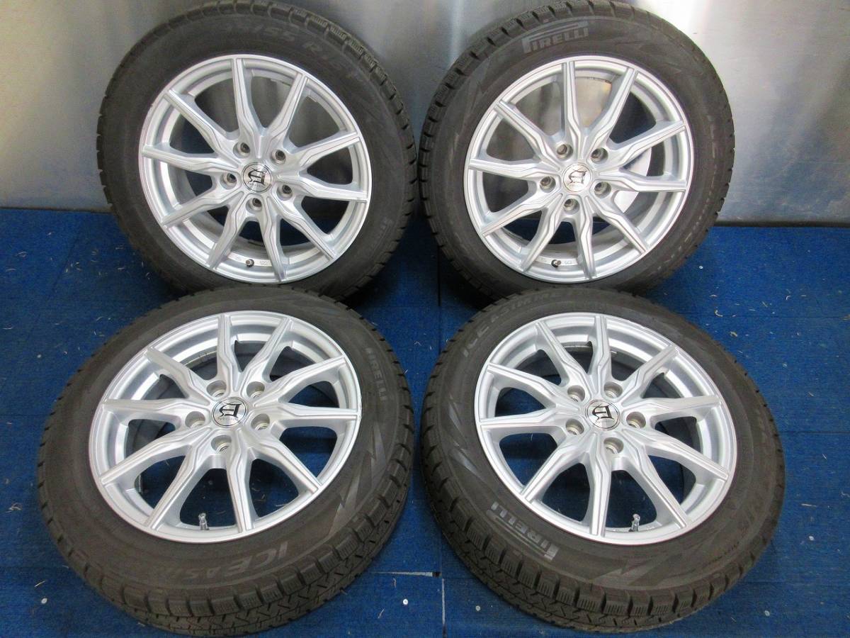 ★8.5-9分山★19年製★ ピレリICE ASIMMETRCO 195/55R16　社外ホイール 16×6.5J +47 5H-114.3 4本セット スタッドレス　C1509