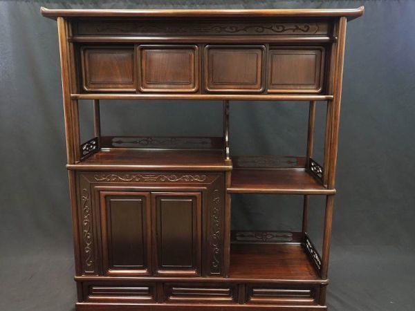 【逸】未使用品◆天然紫檀総造り　茶棚　和箪笥　和タンス　 食器棚　飾り棚　販売価格60万相当◆76-10-002