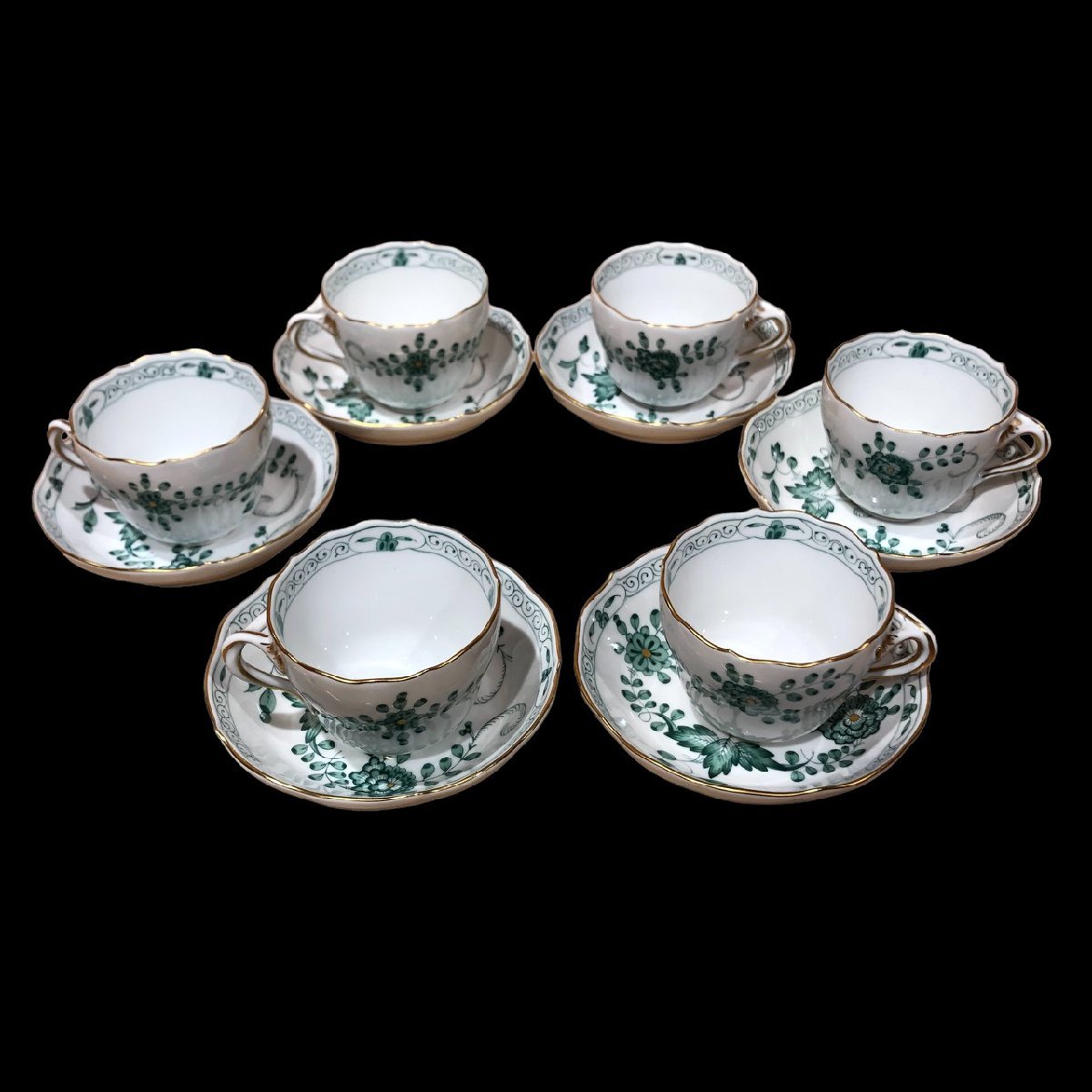 1円～ Meissen マイセン インドの華 リッチグリーン カップ＆ソーサー 