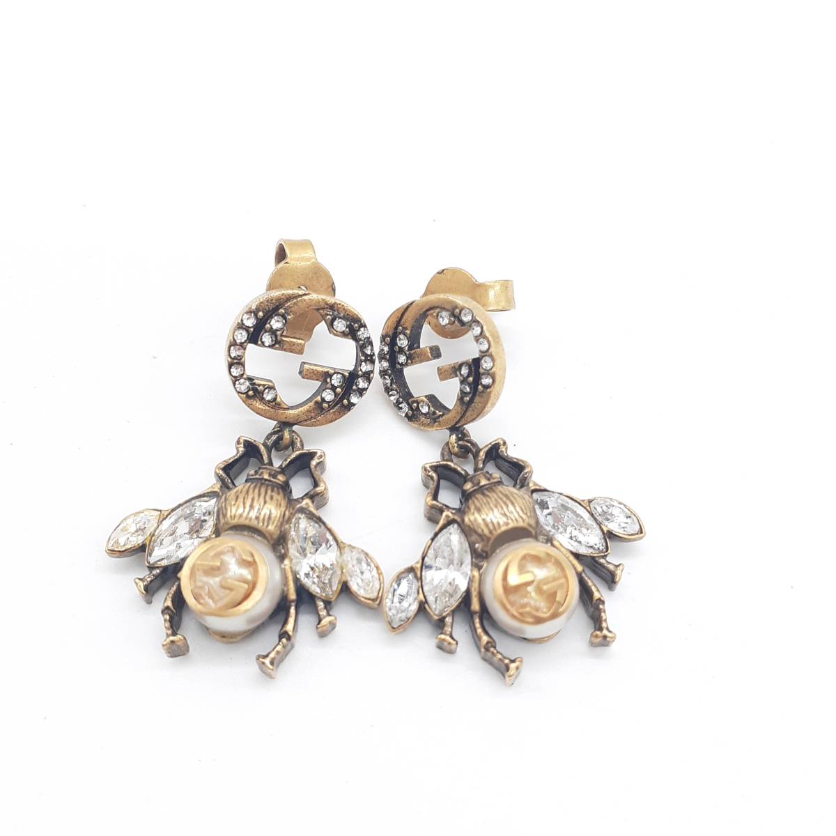 □GUCCI グッチ ビー 蜂 ハチ ピアス パール付き GG インター