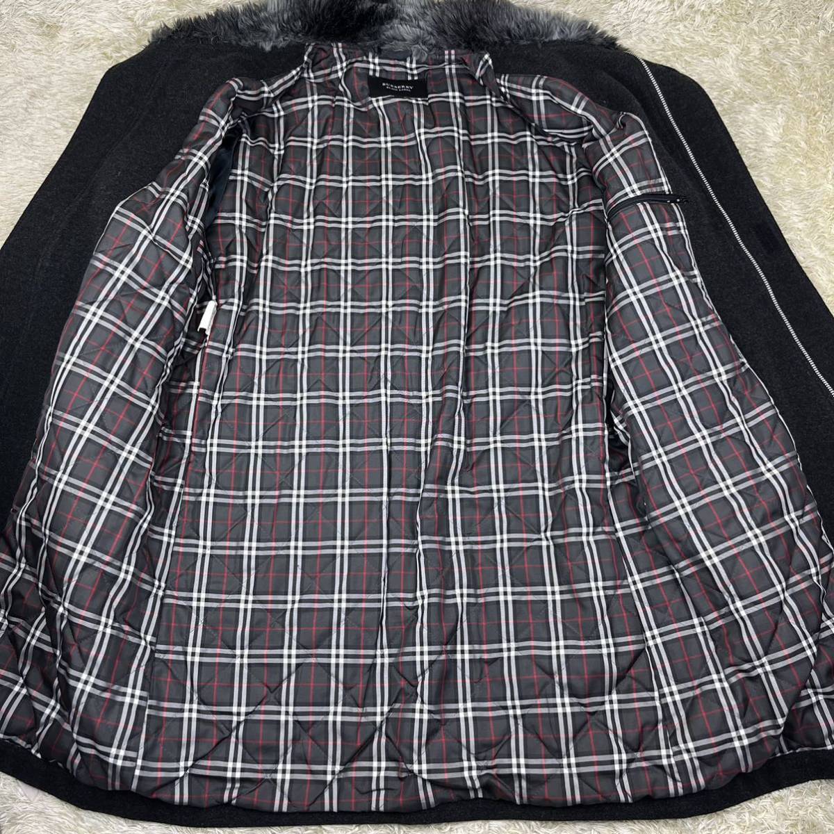 美品☆バーバリーブラックレーベル　ステンカラーコート カシミヤ混　ノバチェック 1円 BURBERRY BLACK LABEL バーバリーブラックレーベル ステンカラー