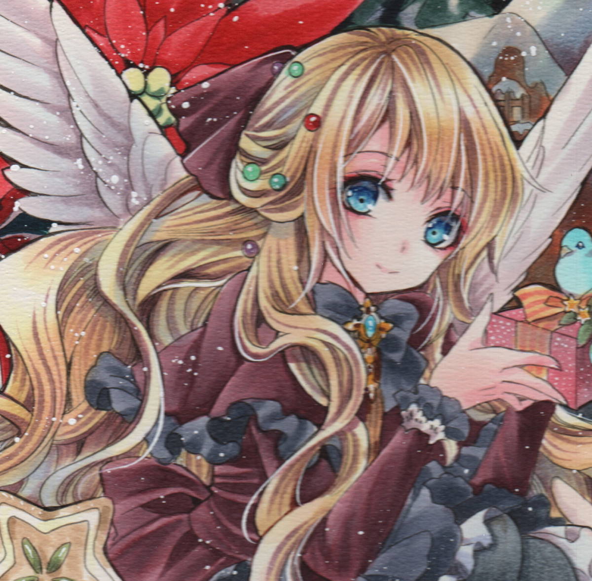 同人手描きイラスト オリジナル Merry Christmas A4サイズ水彩ボードの