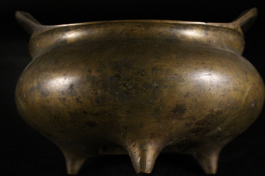 金閣 中国美術 古銅 双耳 三足 香炉 宣徳年製款 φ13.5cm