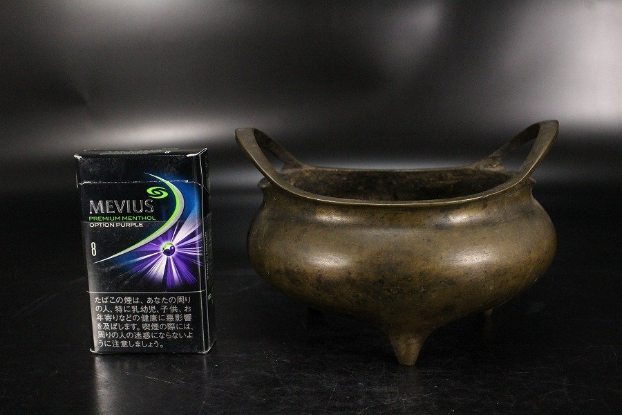 金閣 中国美術 古銅 双耳 三足 香炉 宣徳年製款 φ13.5cm
