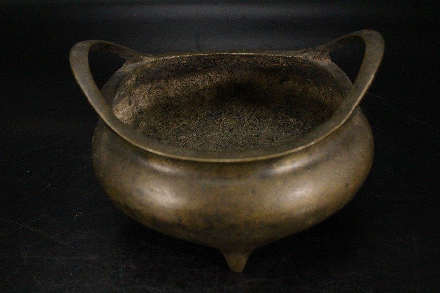 金閣 中国美術 古銅 双耳 三足 香炉 宣徳年製款 φ13.5cm