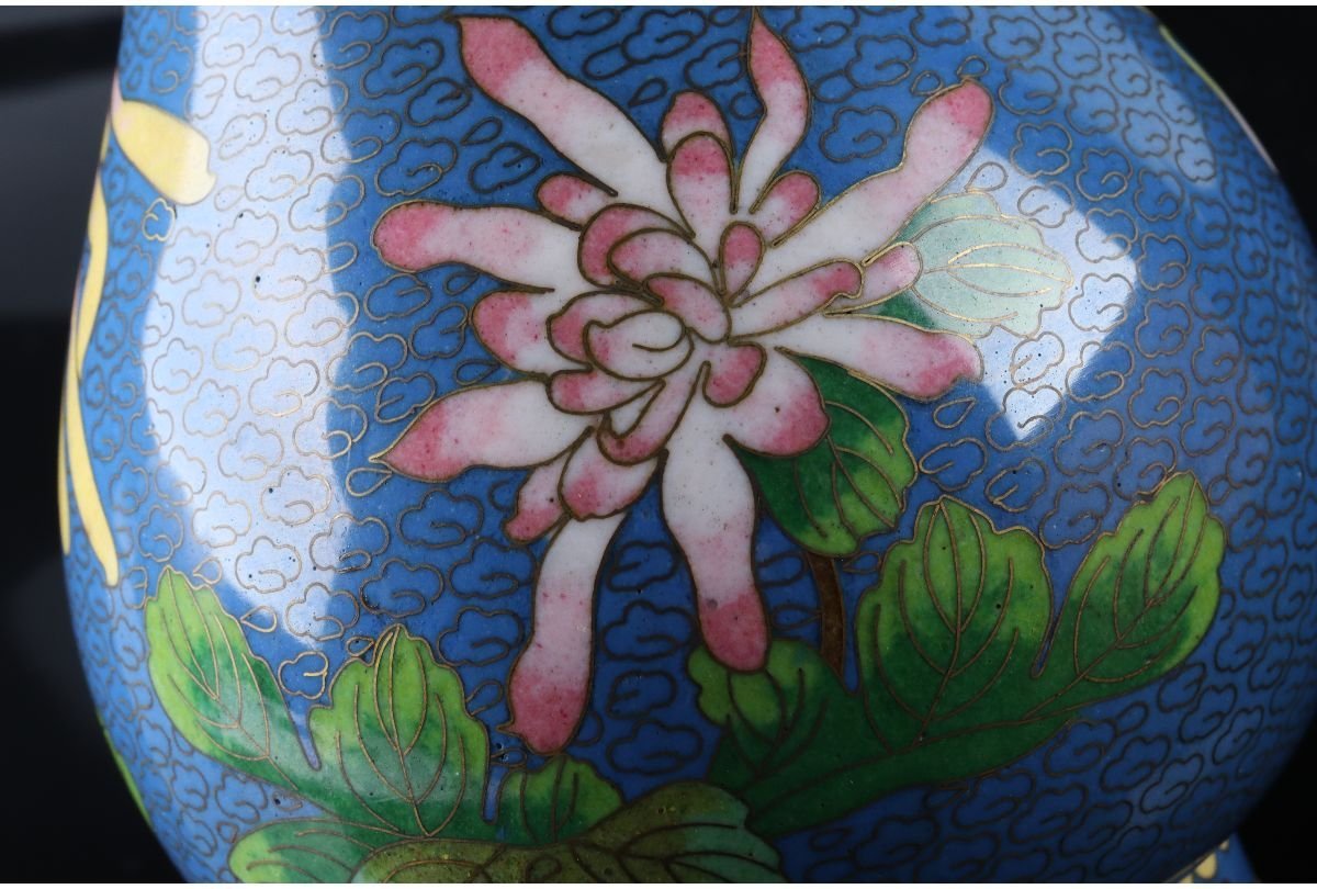 中国美術 古玩 | 公式 牡丹唐草 宝物 草花吉祥文様 骨董 花瓶 有線七宝