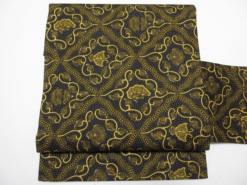 袋帯 美品 秀品 狩猟文 鳥 金糸 茶緑色 六通 正絹 【中古】 | TSUM1947.BY