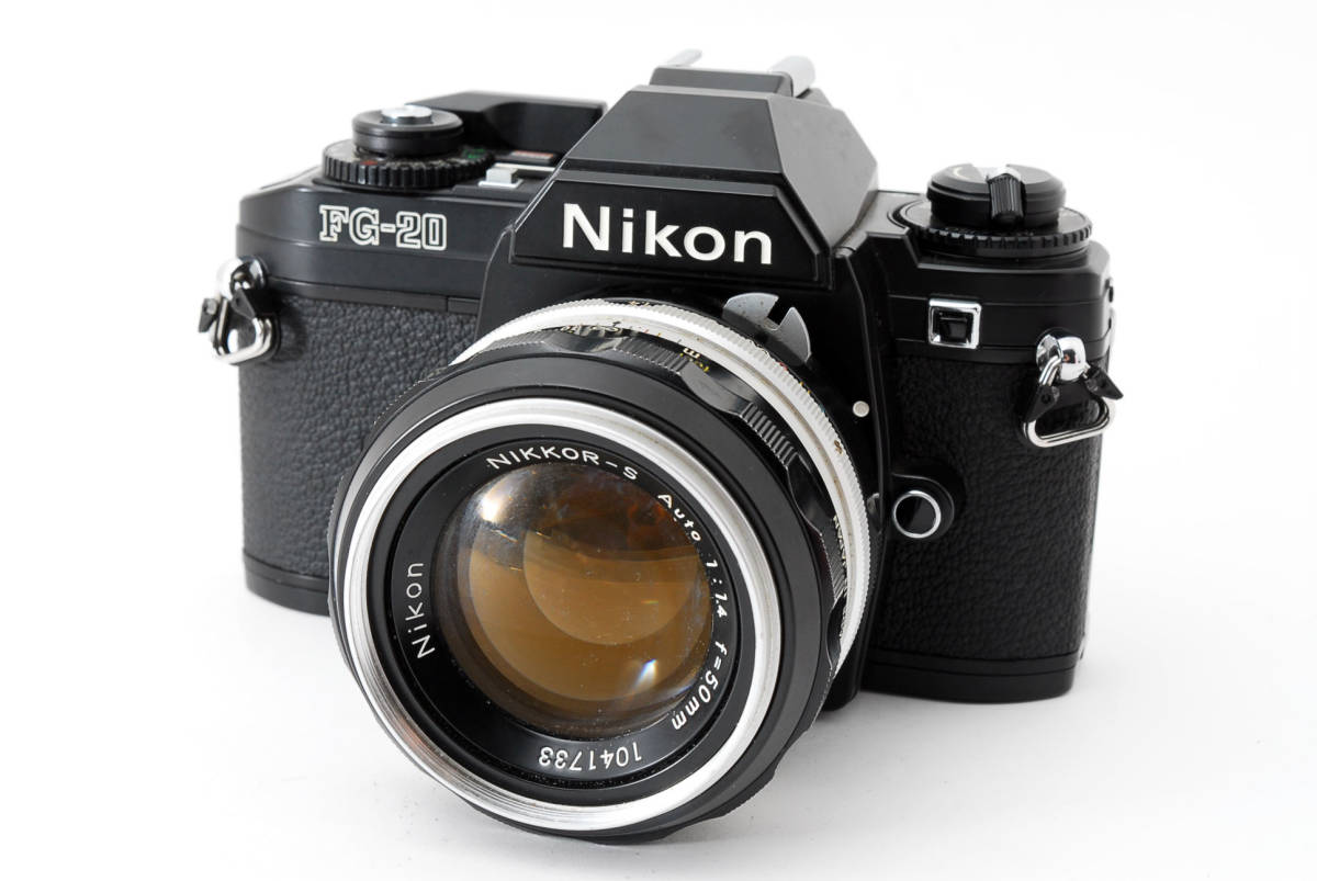 【完動美品】Nikon FG-20,NIKKOR-S auto 50mm 1.4 ☆訳あり特上品☆ ニコン NIKON FG-20 ブラック + NIKKOR-S Auto 50mm