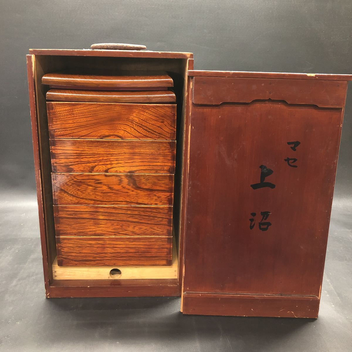 AI557 木製 重箱 木箱入り 花見弁当 花見重 野弁当箱 時代物 重箱 遊山 