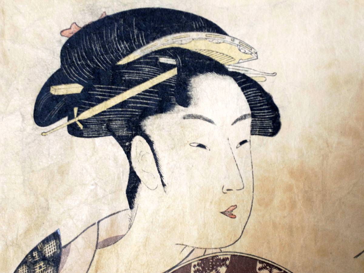 1☆喜多川歌麿 唐花忠紋 美人画 木版 復刻品 復刻版浮世絵 木