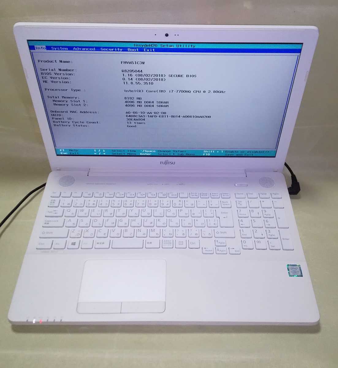 Bios OK】 FUJITSU LIFEBOOK AH51/C3 i7-7700HQ/8GB ① 富士通 ノート