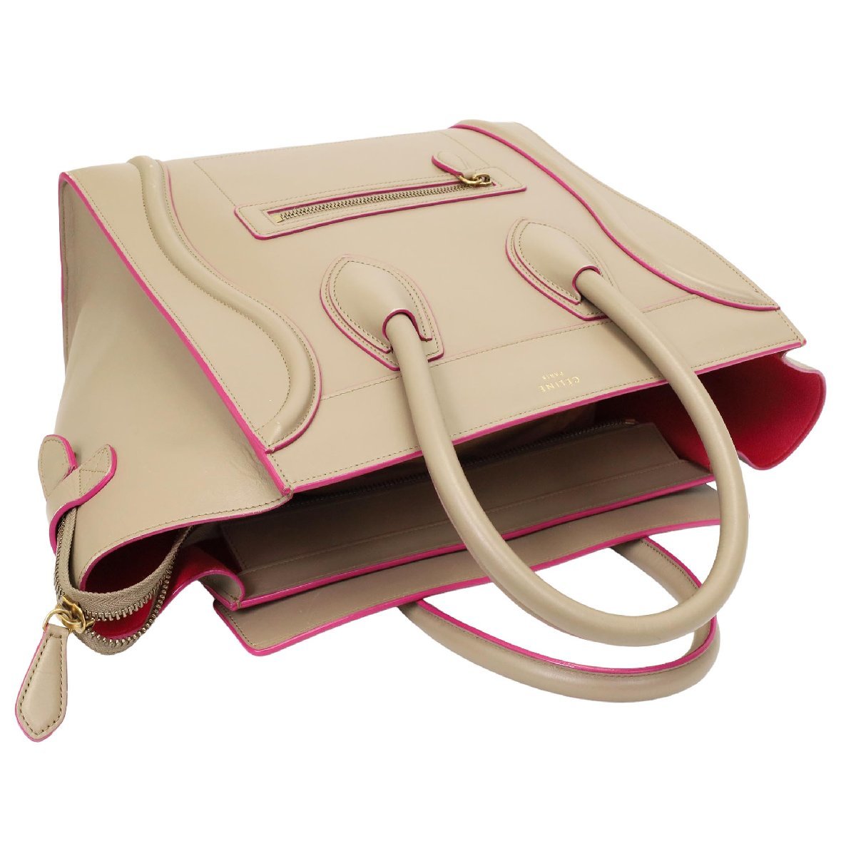 美品】CELINE ラゲージ ミニ バイカラー ピンク ベージュ カーフ 