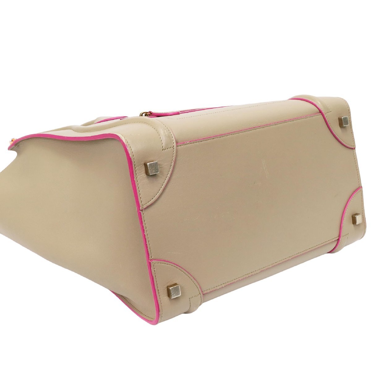美品】CELINE ラゲージ ミニ バイカラー ピンク ベージュ カーフ 