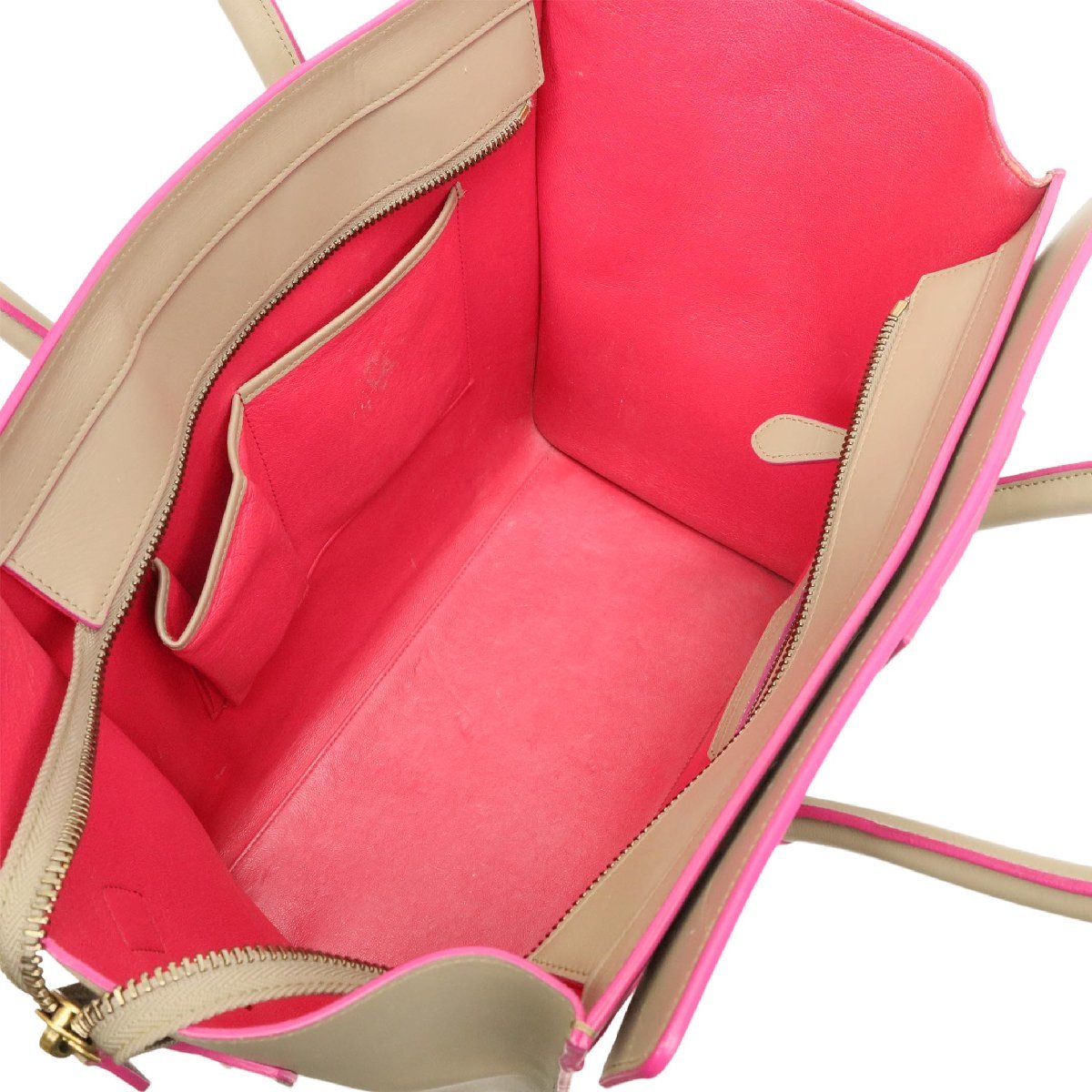 美品】CELINE ラゲージ ミニ バイカラー ピンク ベージュ カーフ 