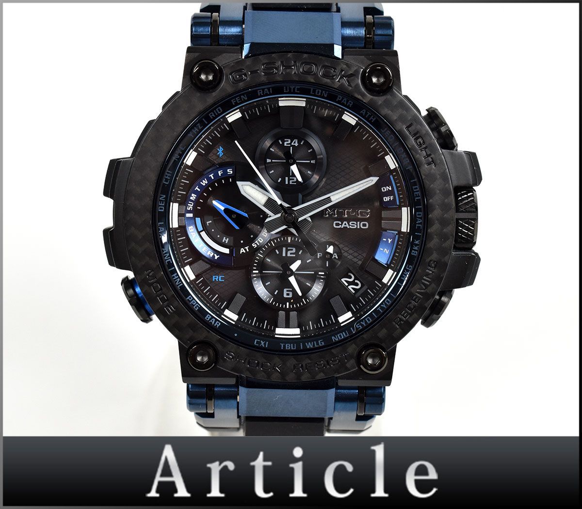 137927□美品 動作確認済 CASIO カシオ G-SHOCK MT-G 腕時計 電波 ソーラー クロノ デイト MTG-B1000 ブラック ネイビー メンズ/ D