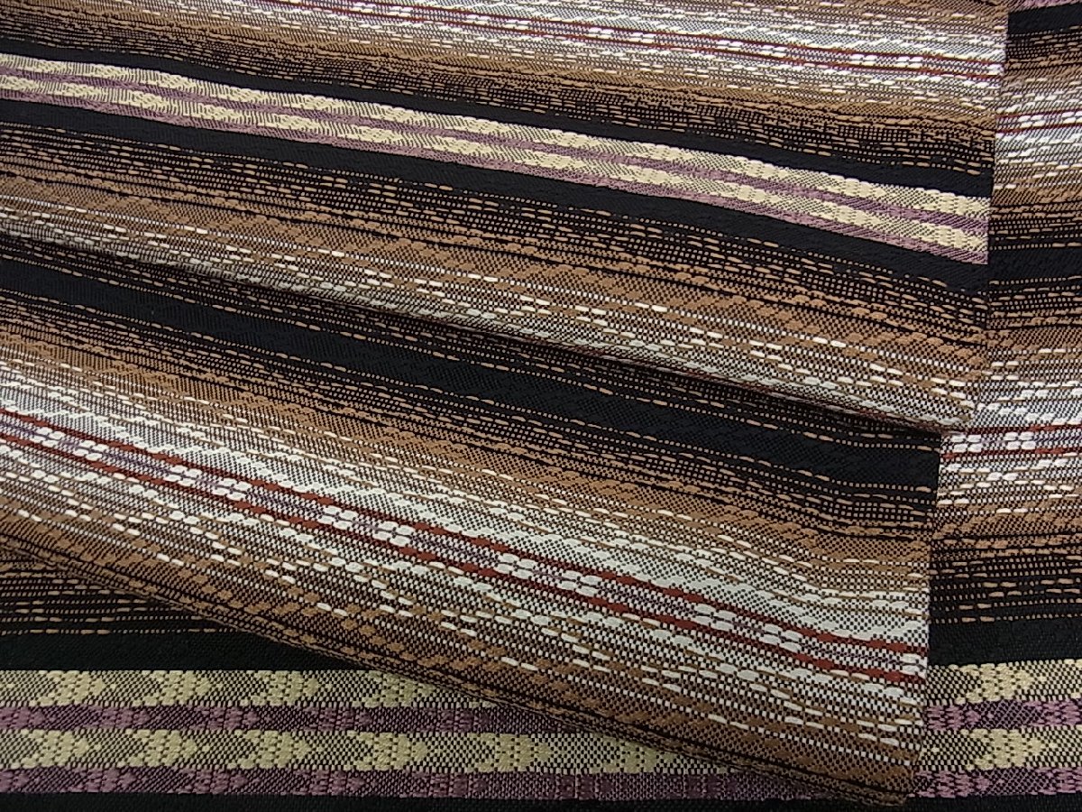 平和屋着物□花織 六通柄袋帯 吉祥横段文 黒地 逸品 ap1363