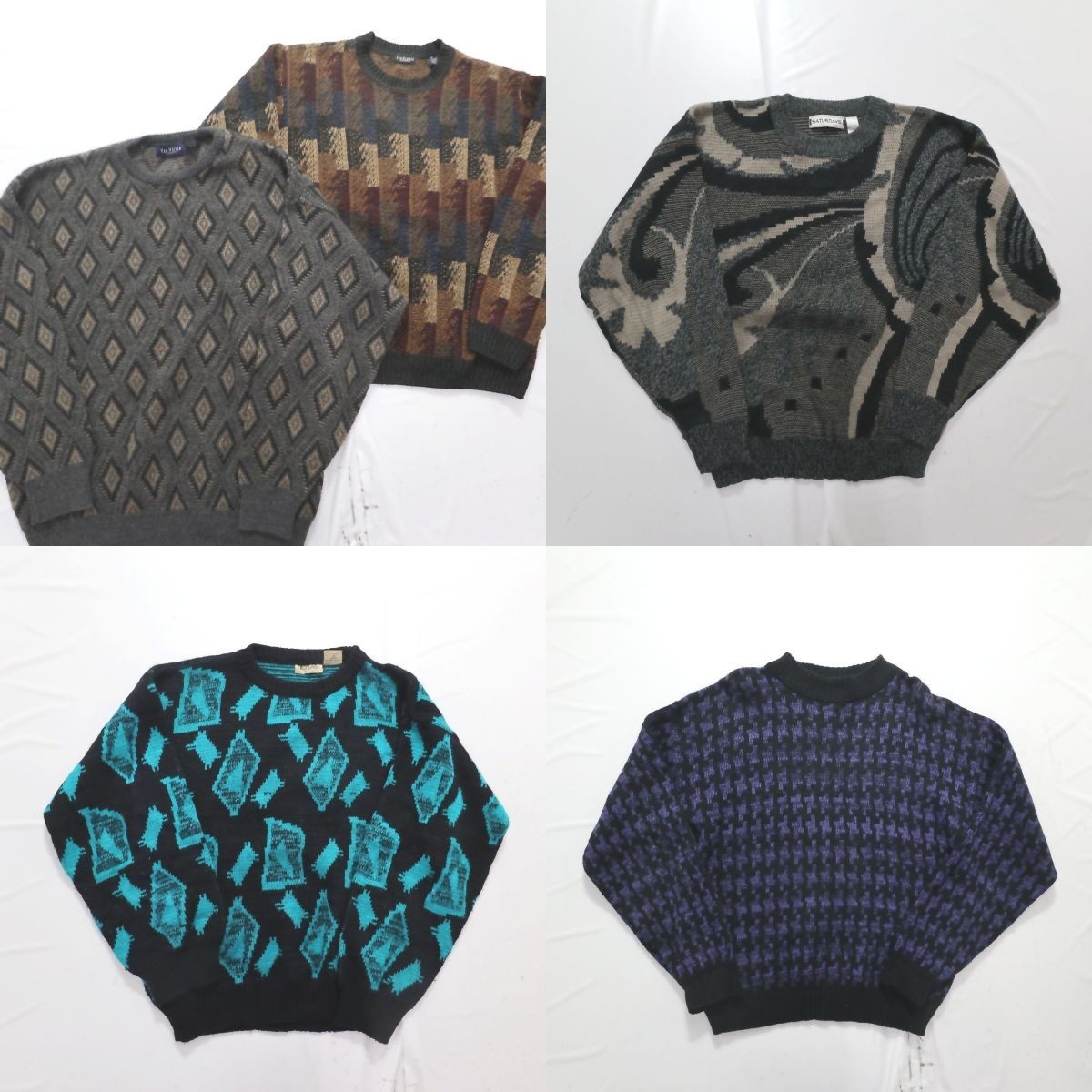 ◎デザインニット set アクリル100％ 総柄 他 (メンズM) 5枚セット まとめ売り 古着卸 1円スタート 最落なし MK7731