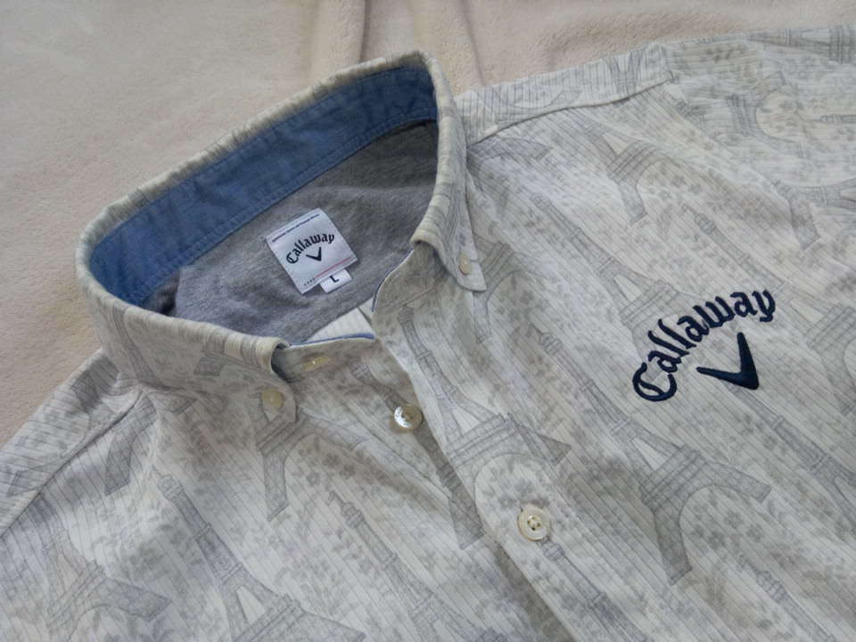 キャロウェイ　　ニューモデル　フランスパリエッフェル塔柄総柄メンズポロシャツ　L