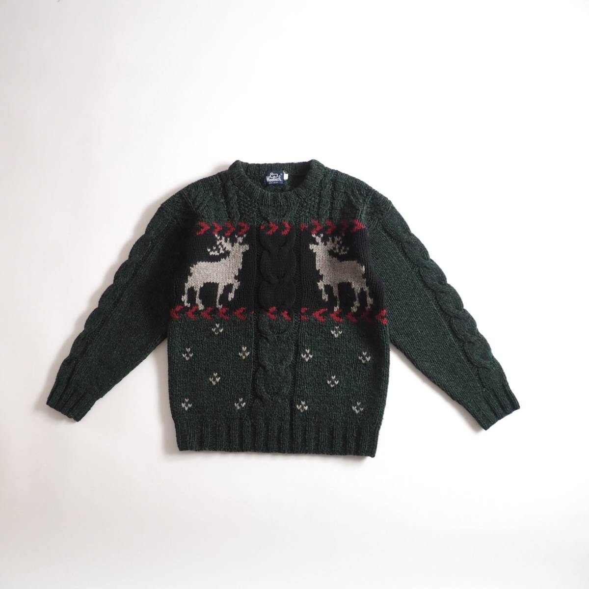 ウールリッチ　Woolrich　希少　ケーブルニット　セーター　北欧柄　グリーン　美品　メンズ