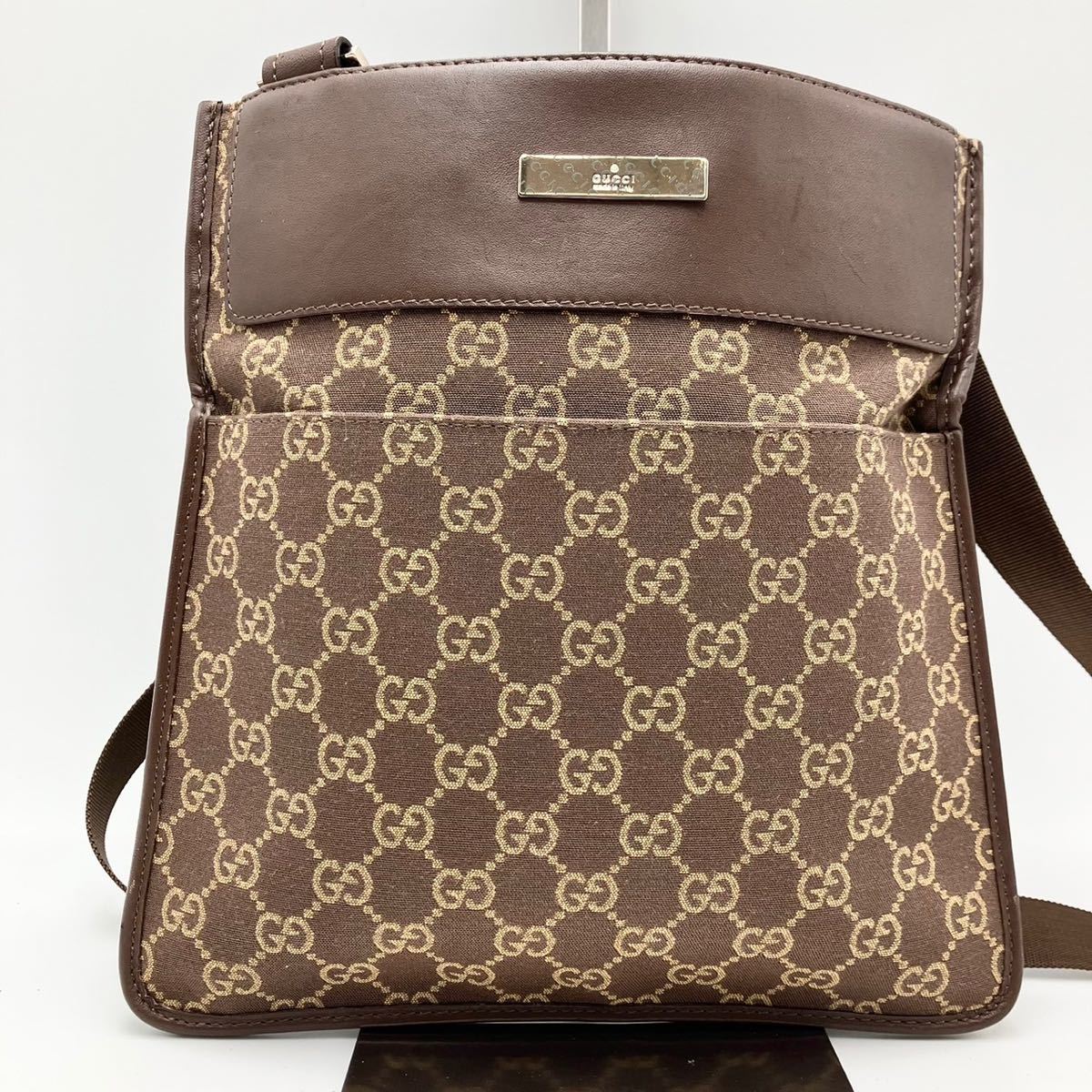 美品】GUCCI ショルダーバッグ サコッシュ GGキャンバス レザー グッチ 
