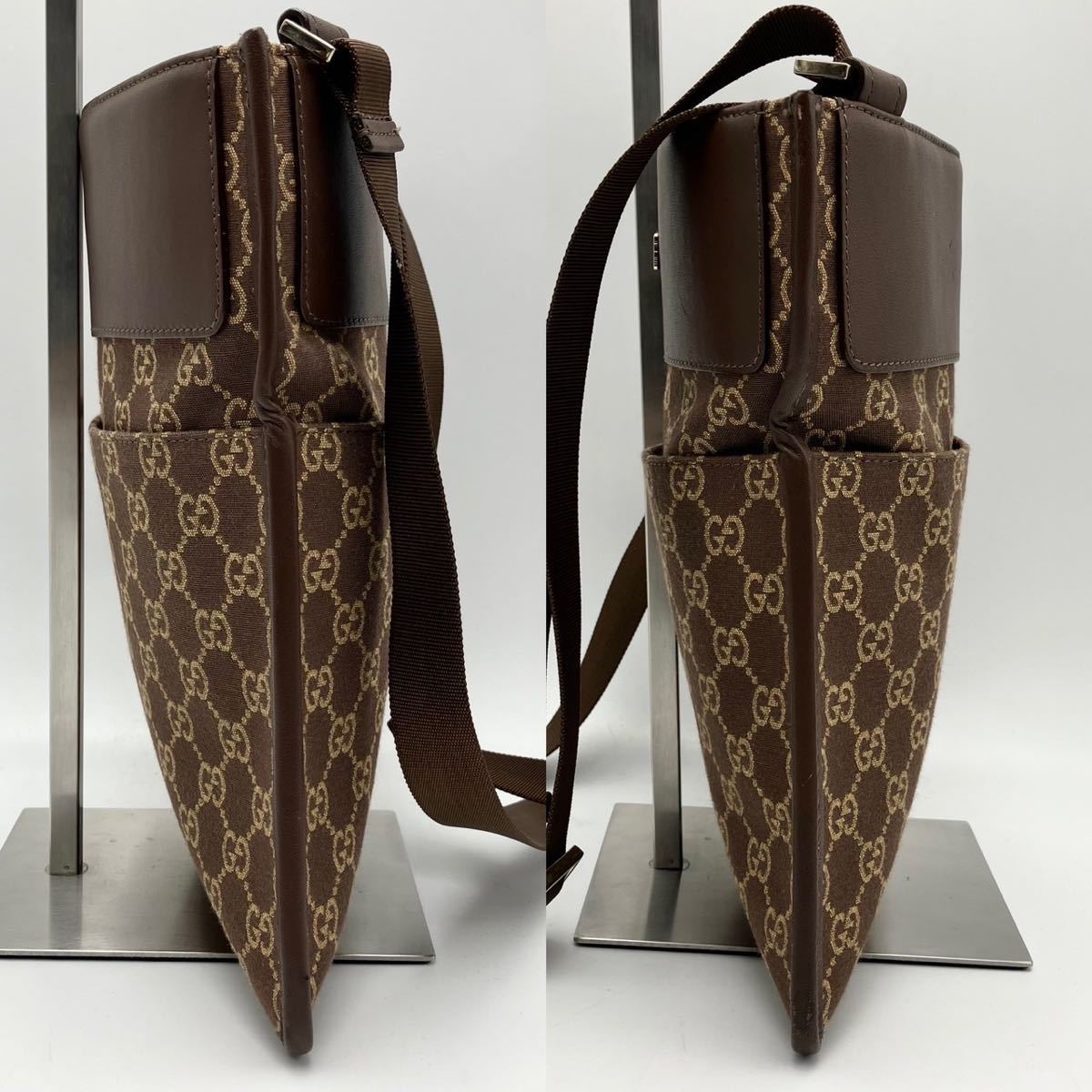 美品】GUCCI ショルダーバッグ サコッシュ GGキャンバス レザー グッチ 