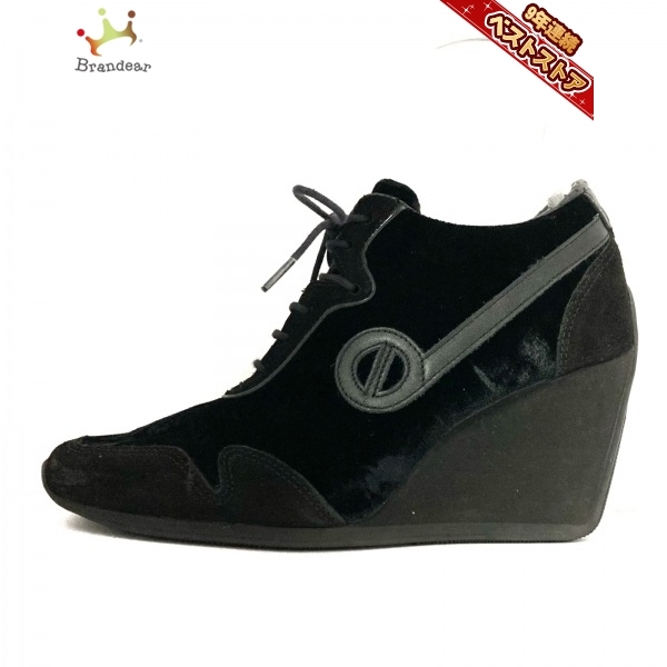 ノーネーム NONAME スニーカー 37 - ベロア×レザー×スエード 黒 レディース ウェッジソール 靴