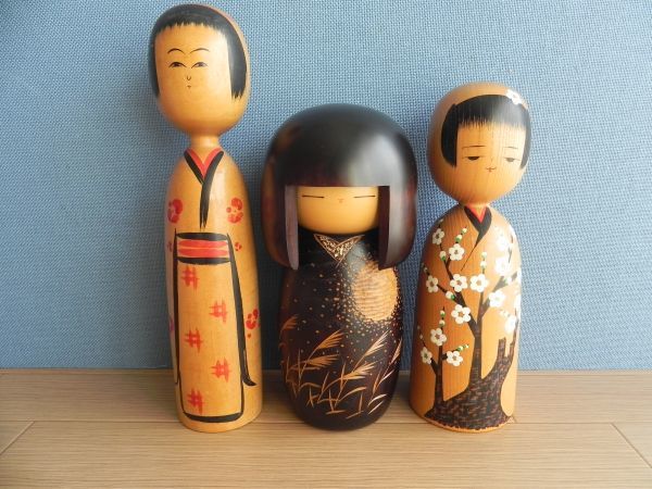 ★美品◆こけし 3体◆ 卵三郎 小野寺幸楽 小野寺正徳◆伝統こけし 創作こけし民芸品 郷土玩具 昭和レトロ 置物◆HS