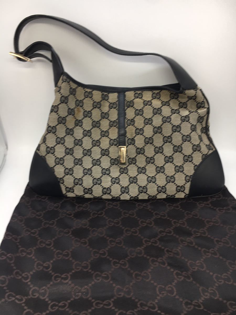 川　GUCCI グッチ　オールドグッチ　ブラック　レザー　ハンドバッグ　ショルダーバッグ