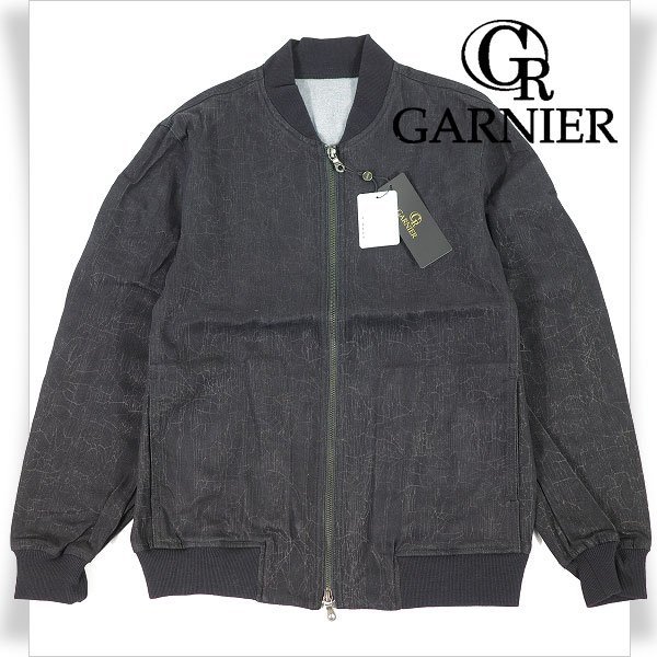 新品1円～★定価2.4万 GARNIER ガルニエ メンズ エンボスデニム MA-1ブルゾン M 5 ブラック 黒 ジップアップブルゾン 丸井 本物◆1140◆