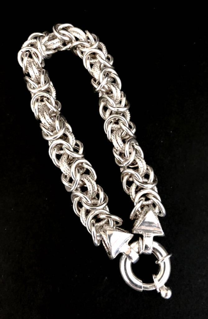 英国ビンテージ シルバー925 チェーン BYZANTINE LINK/ビザンチン リンク ブレスレット 編み込 純銀28.2g/20.5cm BB社 メンズファッション
