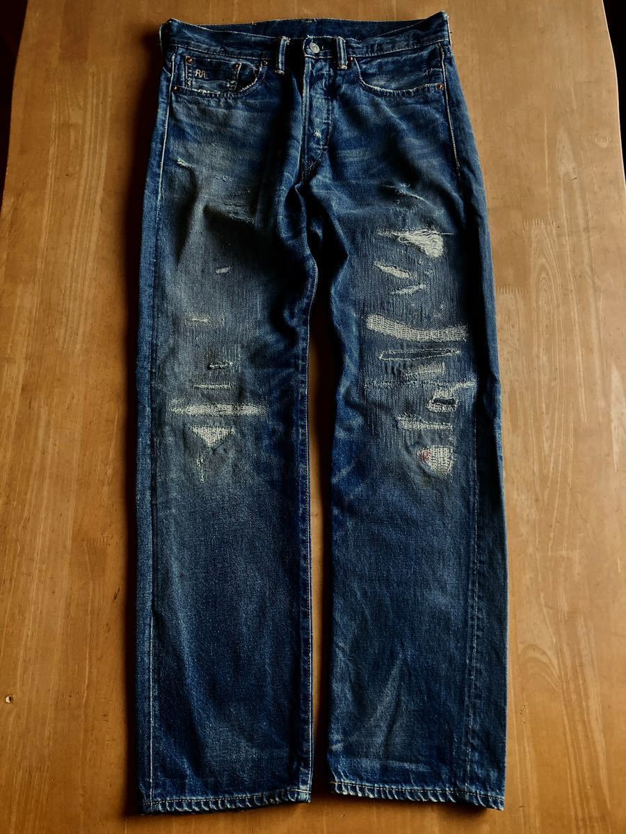 RRL ディストレストストレートレッグジーン 30 USA製 全盛期の逸品 職人による素晴らしい加工 ラルフローレンビンテージデニム