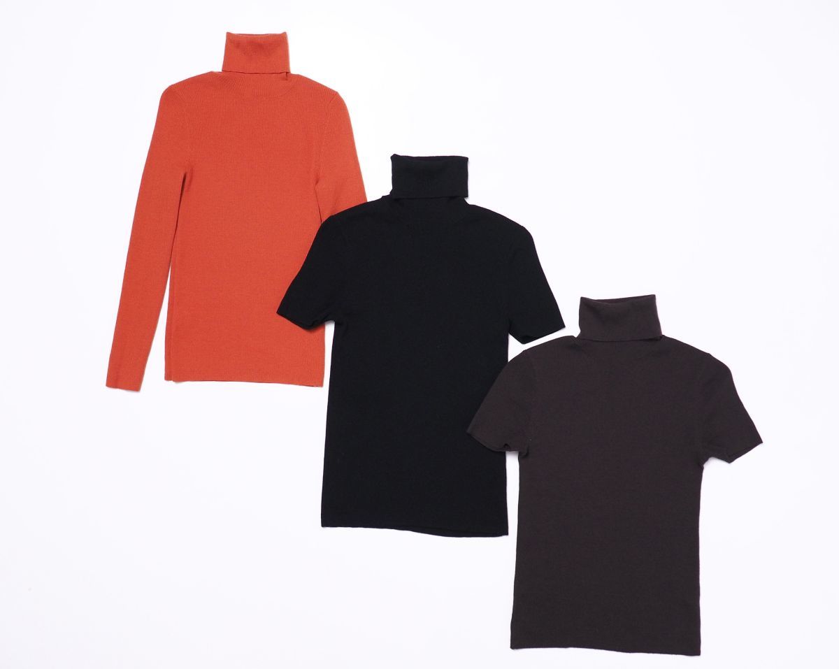 GM6502■マイケル マイケルコース/MICHAEL MICHAEL KORS*3点セット*ウール*タートルネックセーター*リブニット*オレンジ*黒*茶*size4