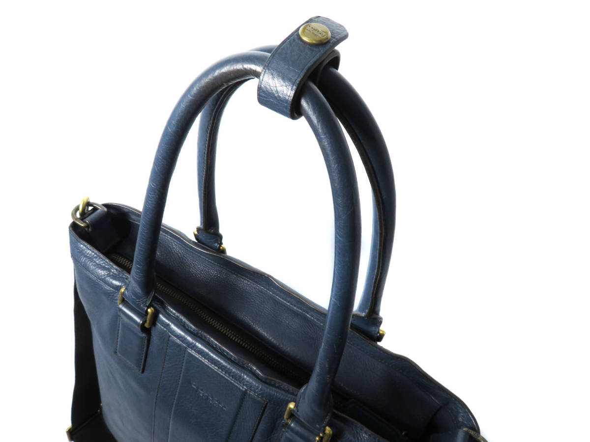 COACH レザー ビジネスバッグ ブルー 2WAY 8032 美品 COACH コーチ レザー 2WAY ゴールド金具 型押しロゴ トート