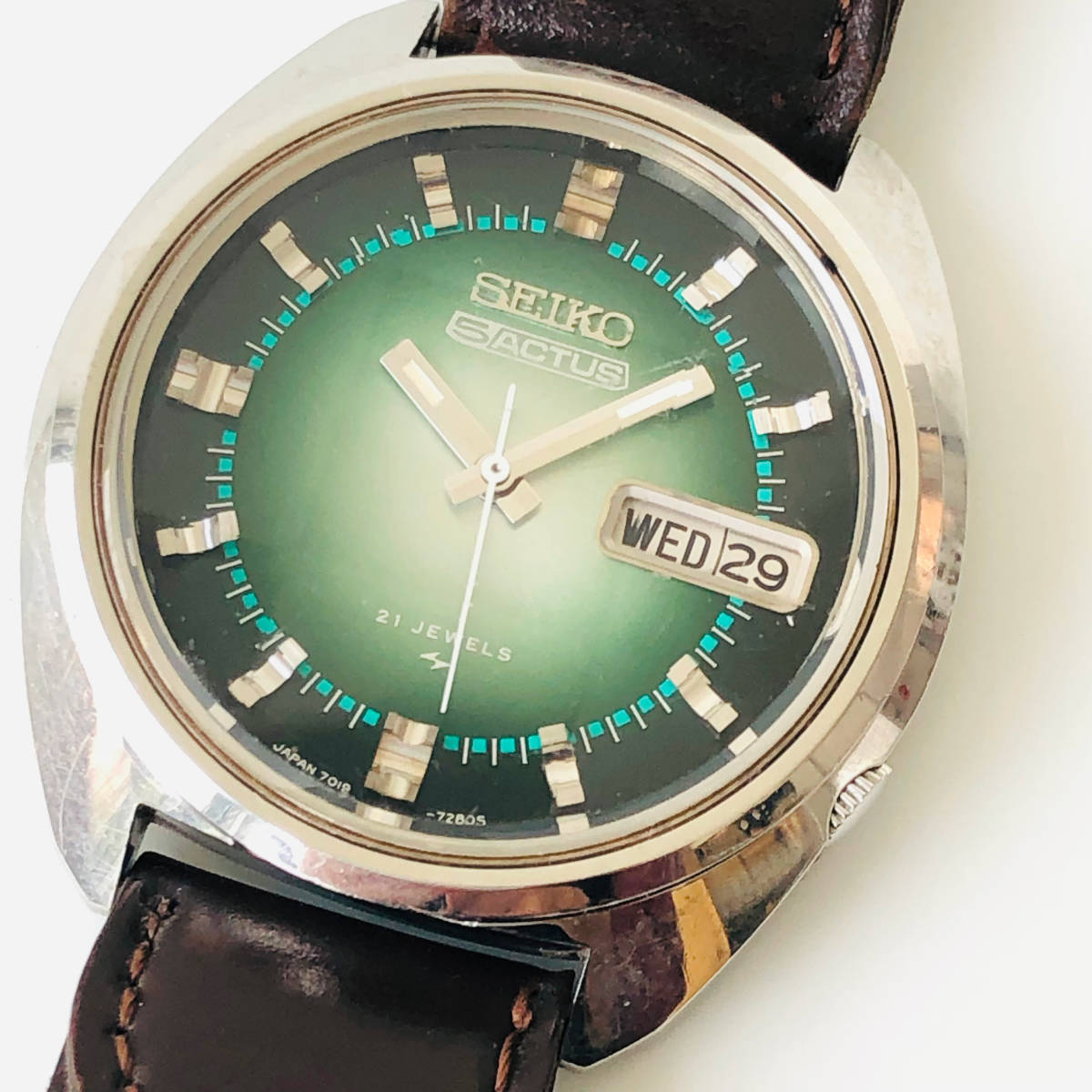 神102-210★ セイコー アクタス SEIKO 5 ACTUS 21石 7019-7210 自動巻 オートマチック 腕時計 メンズ ウォッチ グリーン デイデイト