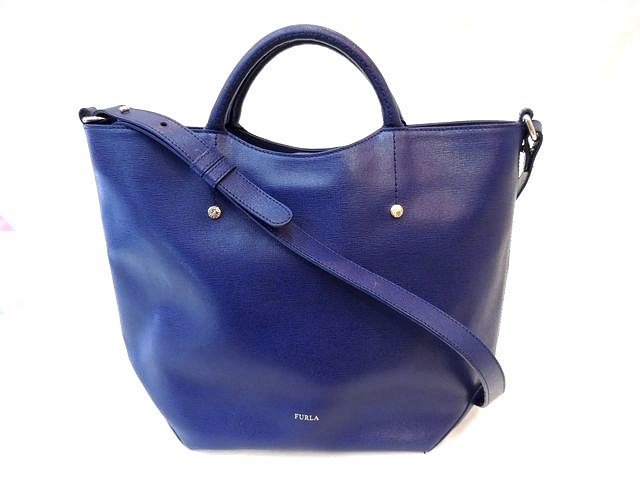 FURLA フルラ 2WAY バッグ □ ブルー系 レザー ハンドバッグ 