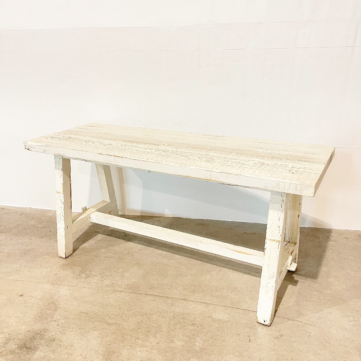 40%OFF【ホワイトインテリアSALE】ダイニングベンチ　白エイジング/ローテーブル/アンティーク風/長椅子/イス/チェア　什器