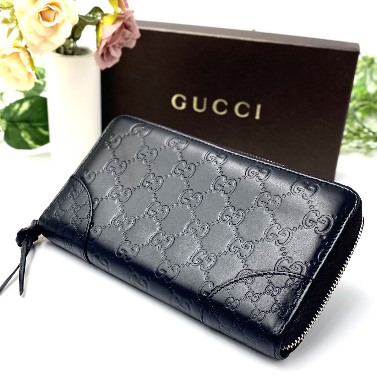 極美品」GUCCI マイクロシマ ラウンドファスナー長財布 ブラック GUCCI