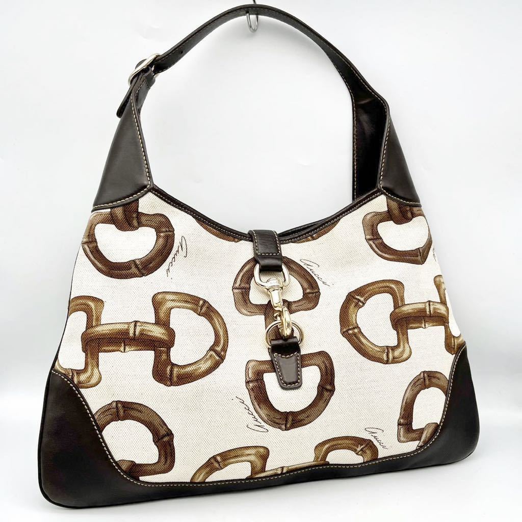 1円 極美品 GUCCI グッチ ホースビット柄 ジャッキー キャンバス 1円 極美品 GUCCI グッチ ホースビット柄 ジャッキー キャンバス