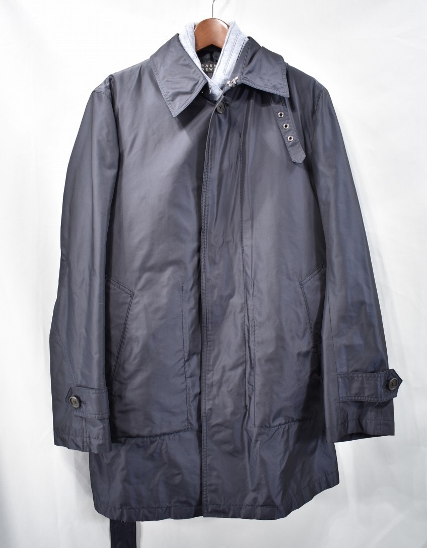 BARNEYS NEW YORK】ウールベスト付ナイロン系ステンカラーコート46紺
